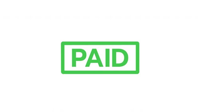 "PAID" Hand stamping rubber stamp animation, transparent background, alpha channel included.