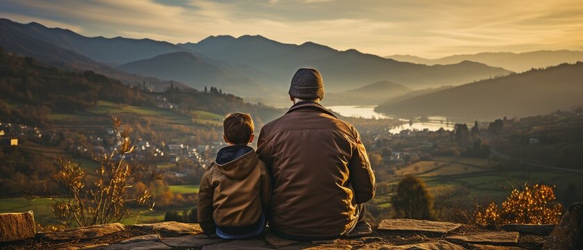 son and his ageing father are seen sitting together in the back at home..
