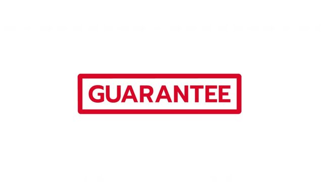 "GUARANTEE" Hand stamping rubber stamp animation, transparent background, alpha channel included.