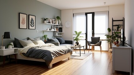 Naklejka na ściany i meble Condo one bed muji cozy style, Generative AI
