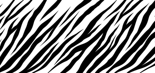 Tiger monochrome seamless pattern. Vector animal skin print. Fashion stylish organic texture. black and white