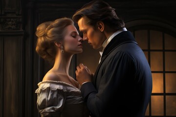 Romantic 19th Century Couple Holding Hands