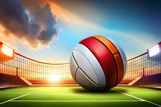 Sports equipment with a football basketball baseball soccer tennis ball volleyball boxing gloves and badminton as a symbol of sports online on colorful background. illustration.
