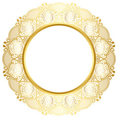 Indian flower mandala art with luxury golden circle frame transparent vintage gold circular pattern	
