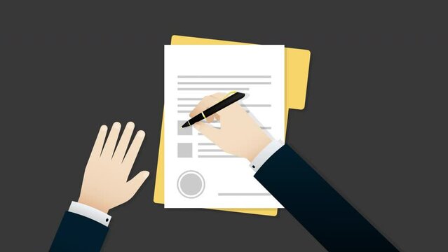 Animation of Businessman tick in the checkbox and signing on a Document form, transparent background, alpha channel included.
