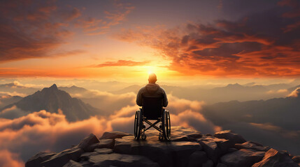 wheelchair user at the top of a mountain