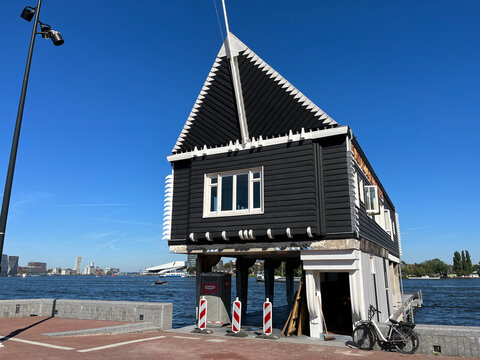 Amsterdam, Netherlands. September 1, 2023.The old ship's agency on the IJ in Amsterdam.