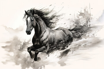 Beautiful painting of a running horse. Wildlife Animals. Illustration, Generative AI.