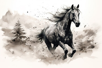 Beautiful painting of a running horse. Wildlife Animals. Illustration, Generative AI.