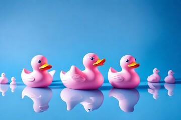pink rubber ducks in water