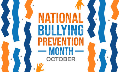 October is observed as National Bullying Prevention Month, backdrop design with hands and design along with typography