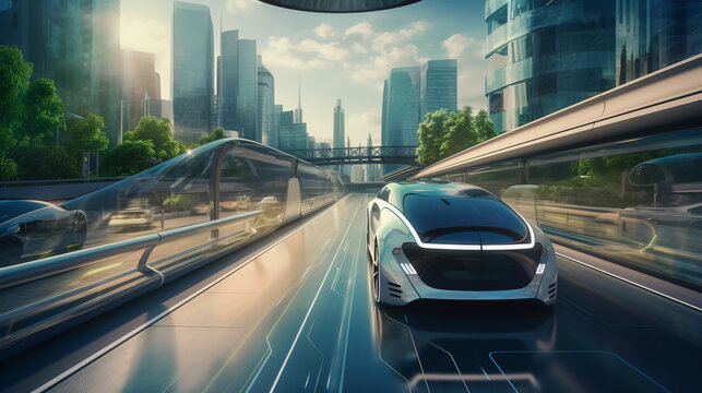 futuristic driver assistance system in a city