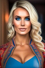 slavic blonde 30 years old women, short hair and blue eyes