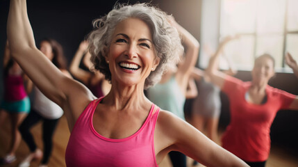 portrait of old ladies at a aerobic lesson 