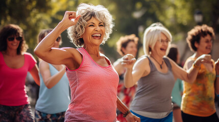 portrait of old ladies at a aerobic lesson 