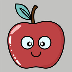 Red apple with kawaii eyes. Flat design vector illustration of red apple 
