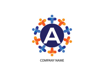 people with letter A logo design concept template
