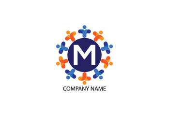 people with letter M logo design concept template