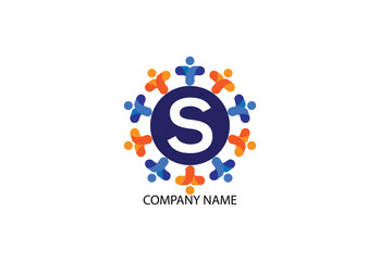 people with letter S logo design concept template