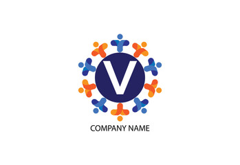 people with letter V logo design concept template