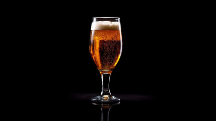 Beer glass with black background. 