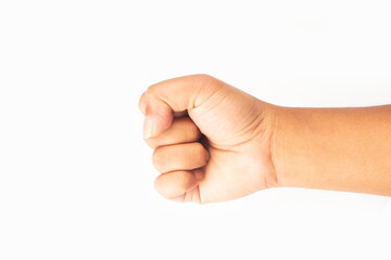 one hand clenched into a fist isolated on a white background