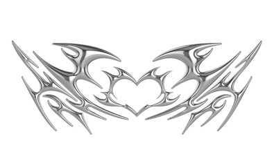 Succubus womb tattoo. Demon heart sigil, 3D chrome metal in tribal style tattoos