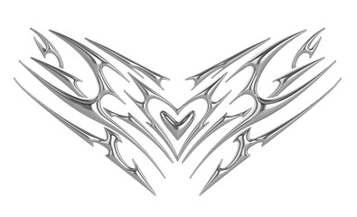 Succubus womb tattoo. Demon heart sigil, 3D chrome metal in tribal style tattoos - obrazy, fototapety, plakaty