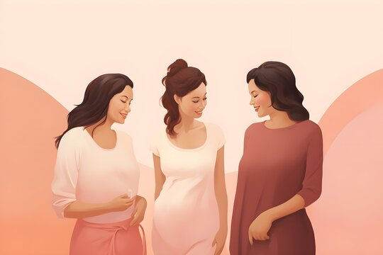 Happy pregnant woman sharing emotions with friends
