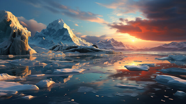 Icy Glacier Beach During Sunset Icy Landscapes Background