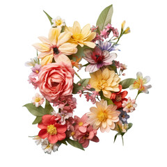 Different flowers seen from above numbered 7 8 9 0 transparent background