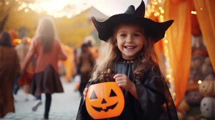 Fototapeten Happy halloween. children in costumes and makeup holiday happy halloween © megavectors