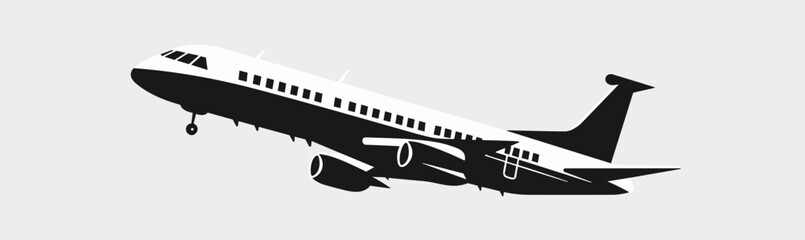 Airplane silhouette on white background, vector