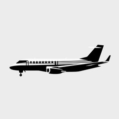 Airplane silhouette on white background, vector