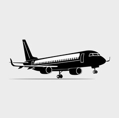 Airplane silhouette on white background, vector