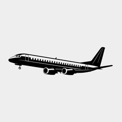Fototapeta na wymiar Airplane silhouette on white background, vector