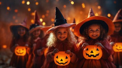 Happy halloween. Girl child in costumes and makeup holiday happy halloween