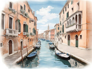 水彩画背景_世界旅行_イタリア_ヴェネツィア_04