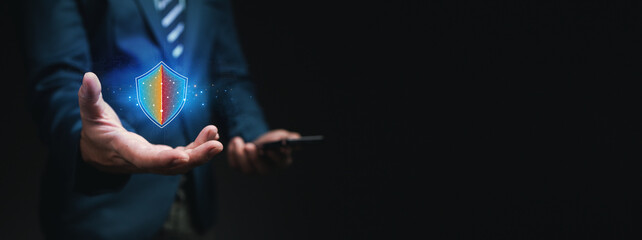 Individuals with data protection holograms in the system, encryption to protect sensitive data in computer systems using technology, access to databases by encryption. Data protection concept.