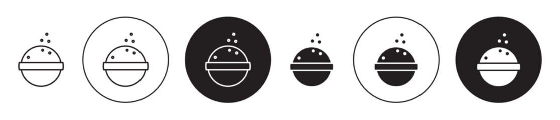 Bath salts bomb icon set. Bath bomb vector symbol in black filled and outlined style.