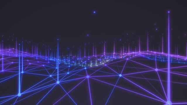 The abstract raging ocean of a cellular network. Digital network. 3D render.