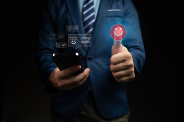 Individuals with hologram reviews of products and services, writing reviews of products and services after use on the comment box to build credibility for the store, rating stars based on satisfaction