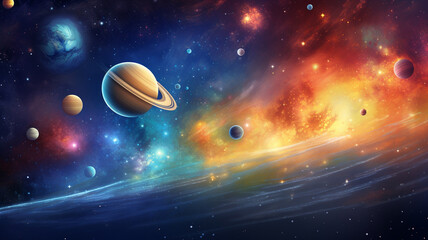 Naklejka premium Solor system background. Illustration. Generative AI