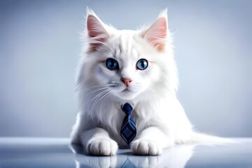 Fototapeta na wymiar A young albino kitten, wrapped in flawless white fur, gazes outward with an incredibly charming demeanor.
