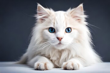 Fototapeta premium A young albino kitten, wrapped in flawless white fur, gazes outward with an incredibly charming demeanor.