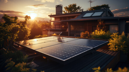 Solar battery on the roof of the house.