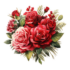 Red flower bouquet isolated on transparent background for invitations, greeting, wedding card, valentine's day gift