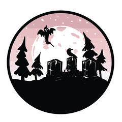 pink halloween with graveyard and ghost vector silhouette