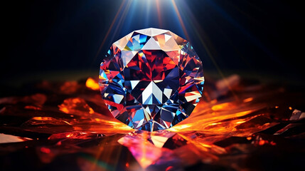 Captivating Photograph of Massive Diamond Gleaming with Mesmerizing Colorful Light Refractions. - obrazy, fototapety, plakaty