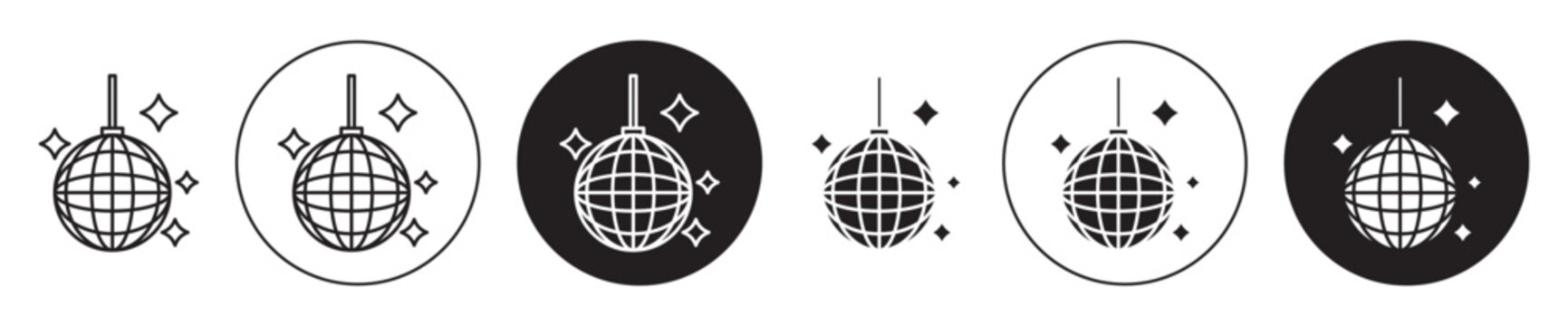Night party Disco ball vector icon set. nightclub music discoball symbol in black color.